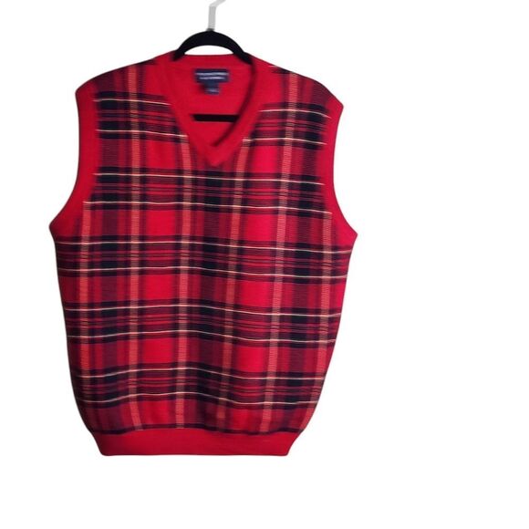 Roundtree Yorke sweaters vest plaid wool blend Academia preppy L - Picture 1 of 4